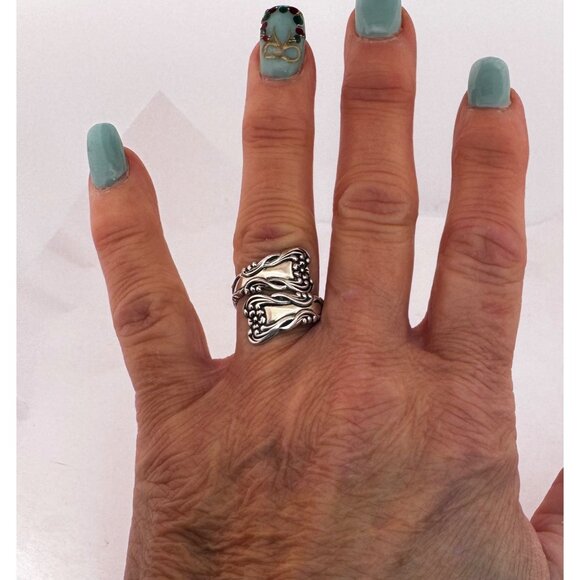 Vintage Beau Sterling Spoon Ring 925 Silver Floral Wrap Band Size 7 Estate - Picture 6 of 11